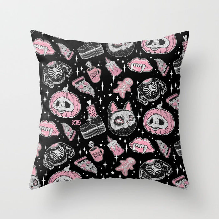 HKM-510867 Halloween Cartoon Pillowcase Cover - Peach Skin Material, 45x45 cm, PP Cotton Filling