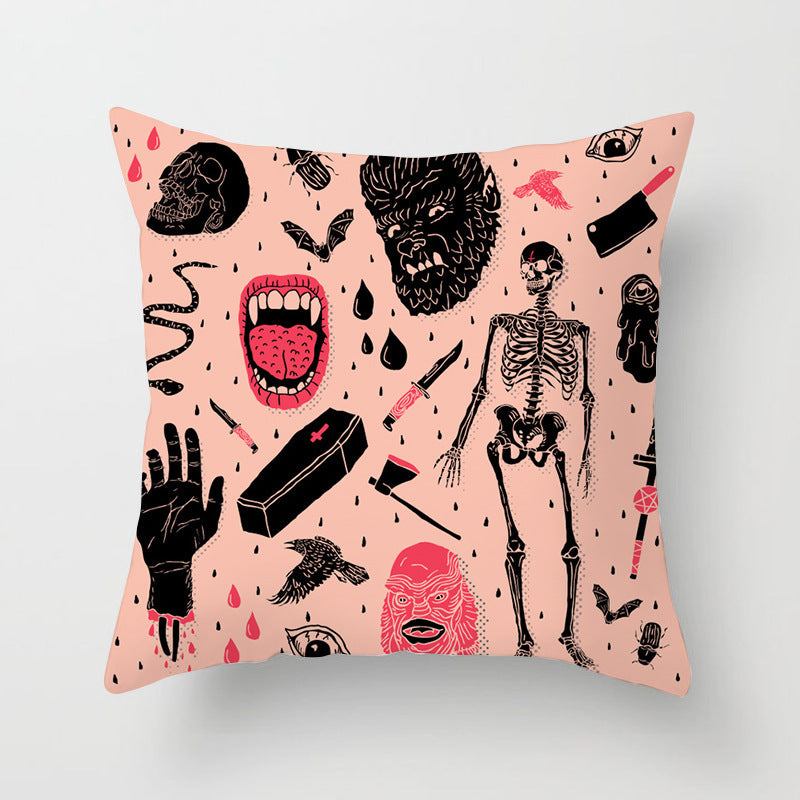 HKM-510867 Halloween Cartoon Pillowcase Cover - Peach Skin Material, 45x45 cm, PP Cotton Filling