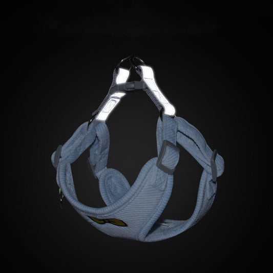 HKM-510931 Reflective Chest Harness for Dogs - Fashionable Corduroy Vest in Blue, Orange, Green, Pink