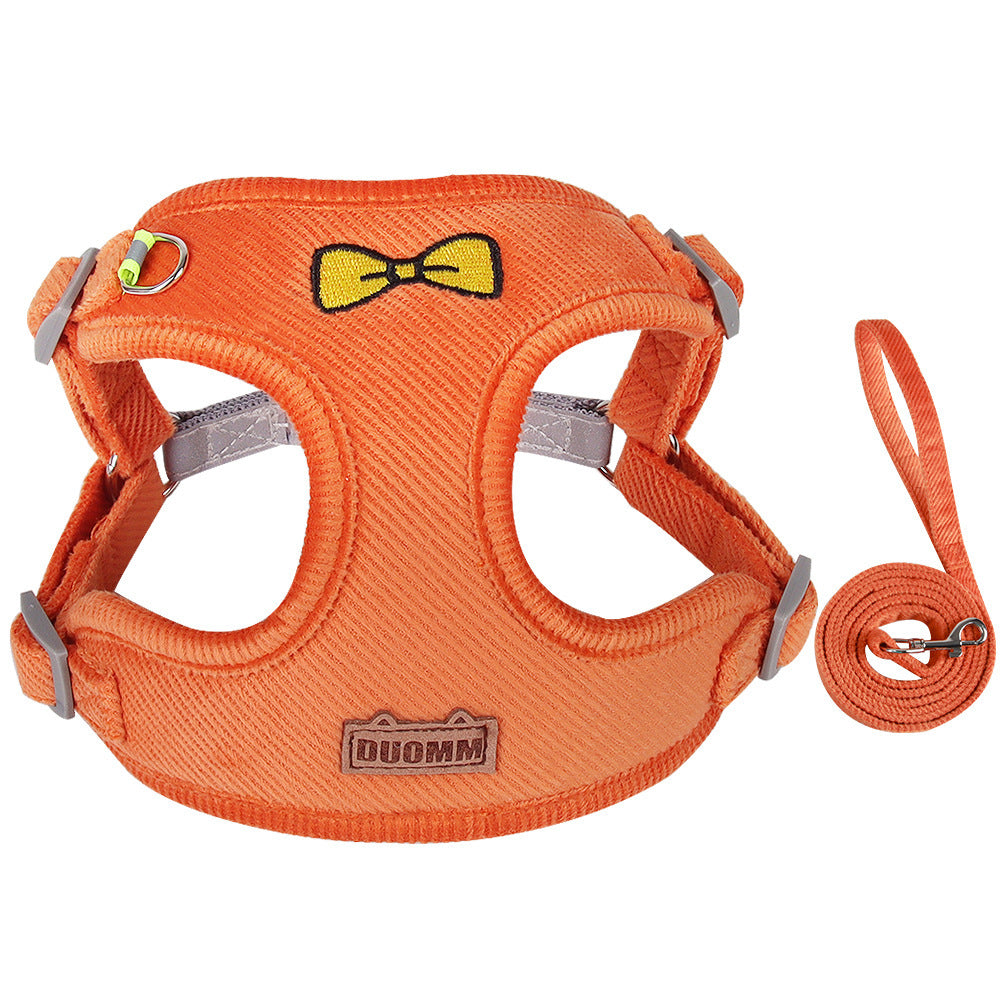 HKM-510931 Reflective Chest Harness for Dogs - Fashionable Corduroy Vest in Blue, Orange, Green, Pink
