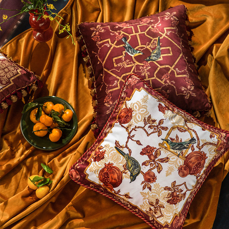 HKM-511123 European-American Floral and Bird Print Christmas Pillowcase for Home Decor, 43x43cm