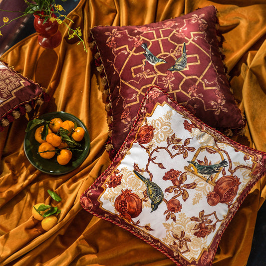 HKM-511123 European-American Floral and Bird Print Christmas Pillowcase for Home Decor, 43x43cm