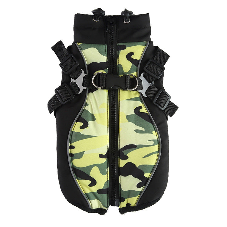 HKM-511251 Warm Cotton Padded Winter Dog Clothes with Hauling Rope in Various Colors and Sizes