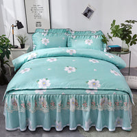 HKM-511571 Lace Bed Skirt Set - Four-Piece Non-Slip Bedspread in Plant Cashmere Fabric