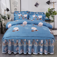 HKM-511571 Lace Bed Skirt Set - Four-Piece Non-Slip Bedspread in Plant Cashmere Fabric