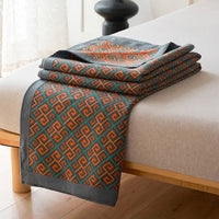 HKM-511571 Long-Staple Cotton Blanket Set with Pillowcase - Reactive Dyeing, Pure Cotton, Retro Design, Summer Use