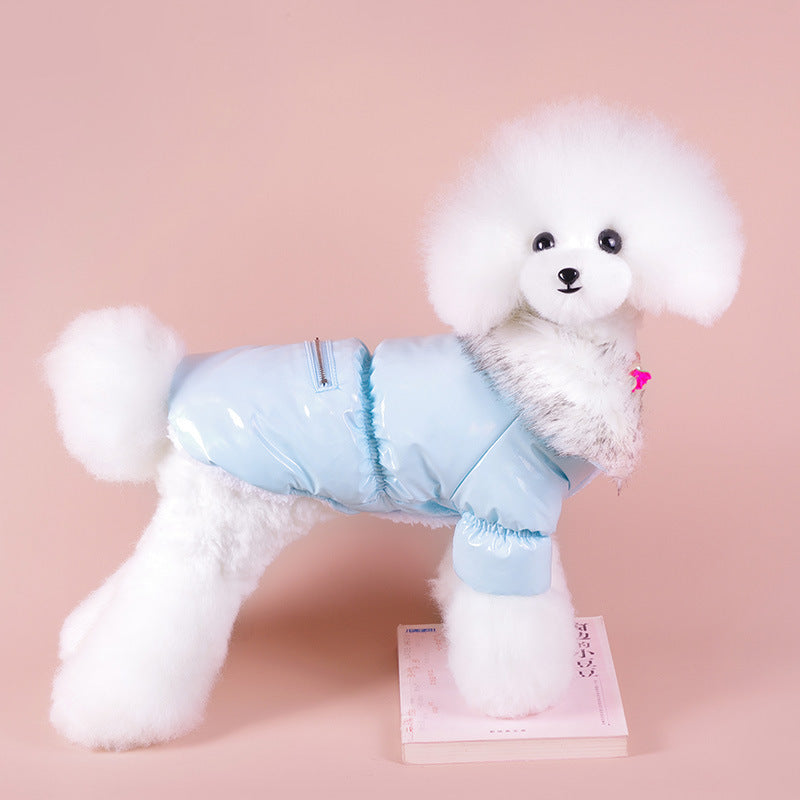 HKM-511571 Thickened Down Jacket for Dogs - Cozy Cotton Pet Clothing in Blue, Red, and Pink