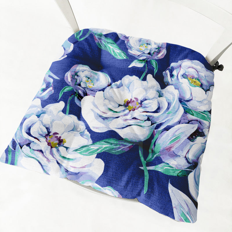 HKM-511635 Floral Thick Flannel Chair Cushion - Polyester Fiber, 40x40 cm