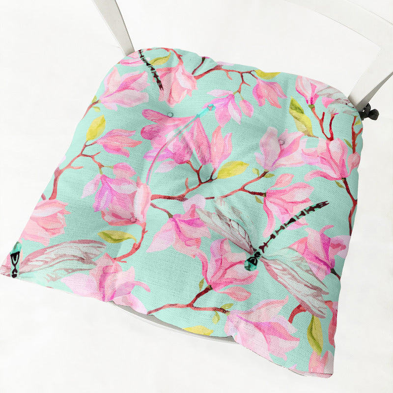HKM-511635 Floral Thick Flannel Chair Cushion - Polyester Fiber, 40x40 cm
