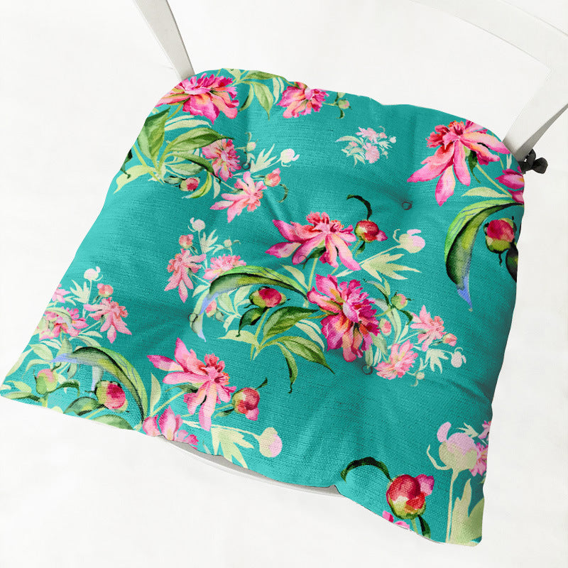 HKM-511635 Floral Thick Flannel Chair Cushion - Polyester Fiber, 40x40 cm
