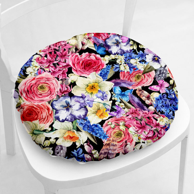 HKM-511635 Floral Thick Flannel Chair Cushion - Polyester Fiber, 40x40 cm