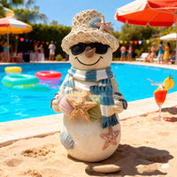 HKM-511699 Beach-Themed Resin Snowman Decoration for Christmas 18cm with Fun Ornaments