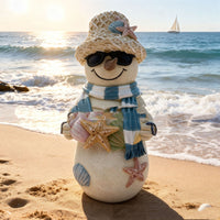 HKM-511699 Beach-Themed Resin Snowman Decoration for Christmas 18cm with Fun Ornaments