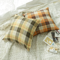 HKM-511699 Brushed Plaid Pillow Cover in Yellow, Orange, and Blue – Soft and Comfortable 45x45cm