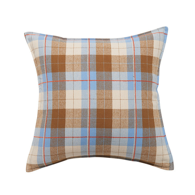 HKM-511699 Brushed Plaid Pillow Cover in Yellow, Orange, and Blue – Soft and Comfortable 45x45cm