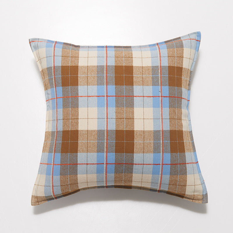 HKM-511699 Brushed Plaid Pillow Cover in Yellow, Orange, and Blue – Soft and Comfortable 45x45cm