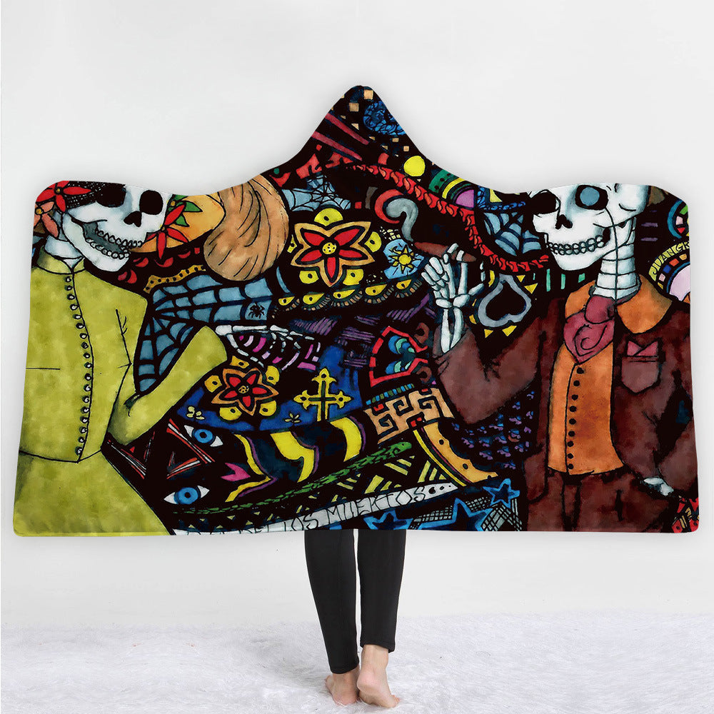 HKM-511891 Cozy Hooded Blanket Cape for Adults and Children - Soft Fleece Sherpa and Flannel, 59"x78.7" & 50"x60"