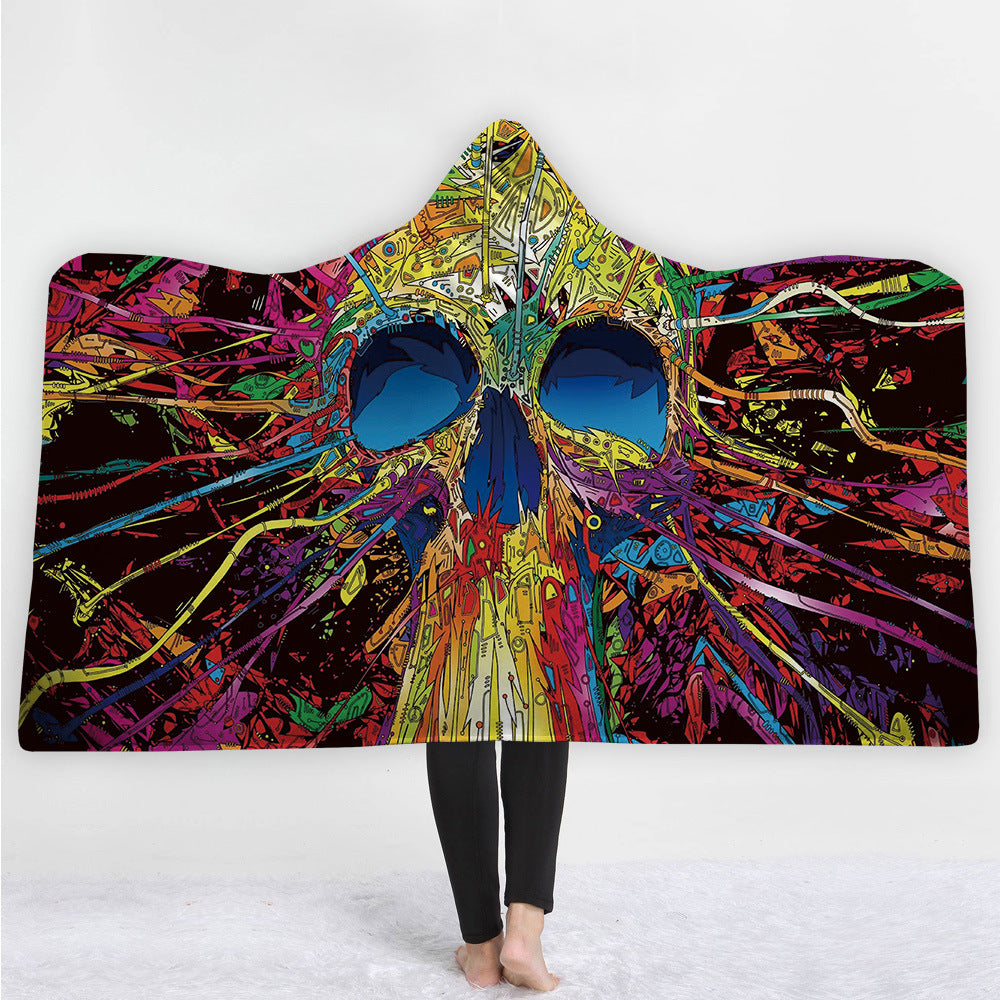 HKM-511891 Cozy Hooded Blanket Cape for Adults and Children - Soft Fleece Sherpa and Flannel, 59"x78.7" & 50"x60"