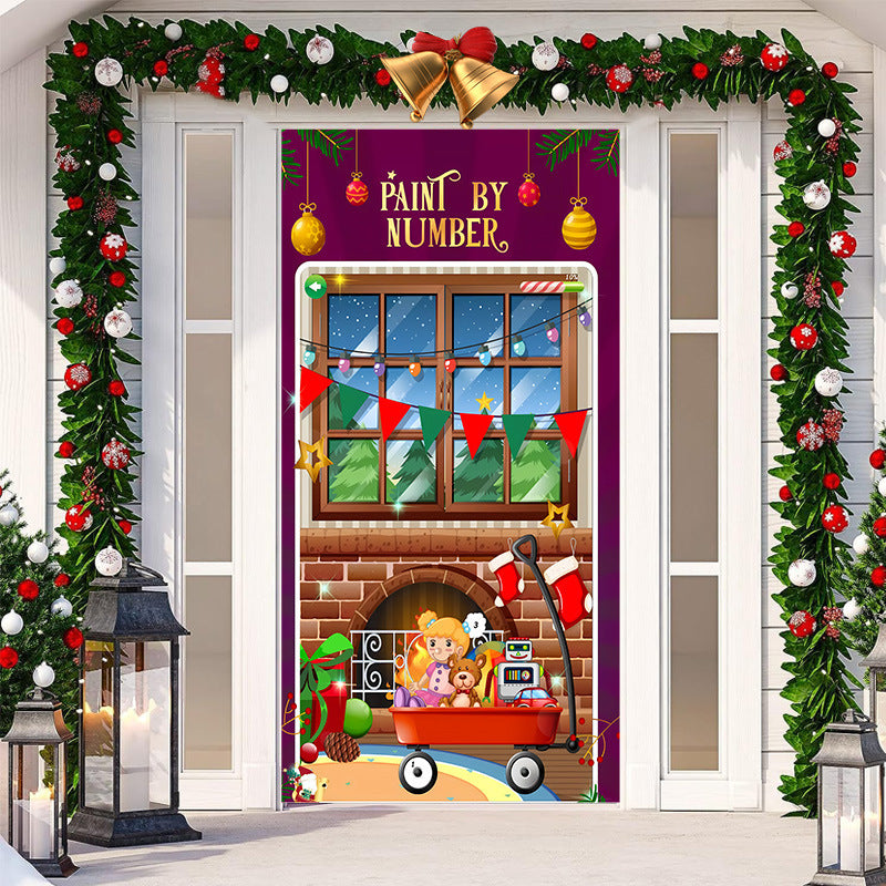 HKM-512019 Christmas Festival Decorative Door Tapestry – Character Fabric, Machine Washable, 90x200cm, Polyester