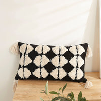 HKM-512019 Ethnic Style Rectangular Lumbar Support Cushion Pillow Cover - Black & White Patterns