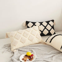 HKM-512019 Ethnic Style Rectangular Lumbar Support Cushion Pillow Cover - Black & White Patterns