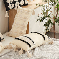 HKM-512019 Ethnic Style Rectangular Lumbar Support Cushion Pillow Cover - Black & White Patterns