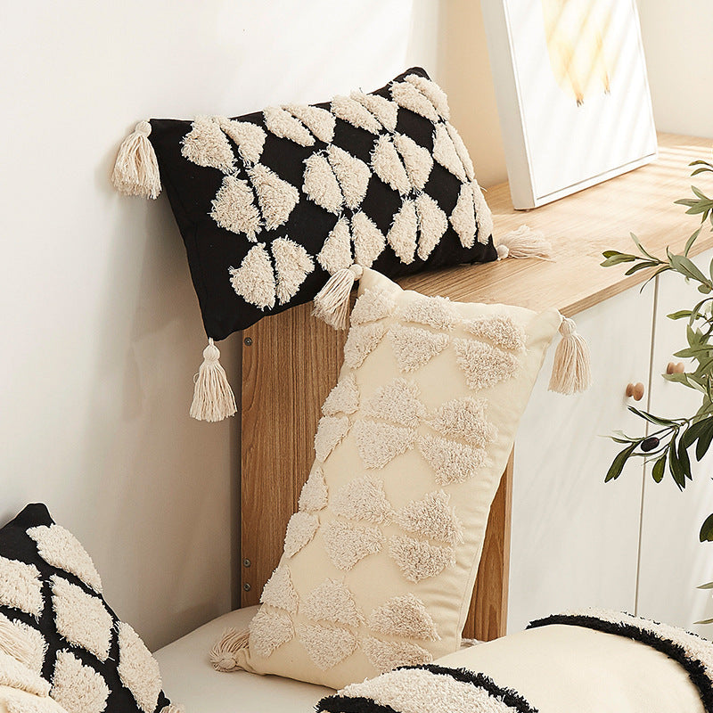 HKM-512019 Ethnic Style Rectangular Lumbar Support Cushion Pillow Cover - Black & White Patterns