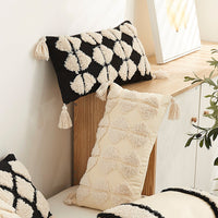 HKM-512019 Ethnic Style Rectangular Lumbar Support Cushion Pillow Cover - Black & White Patterns