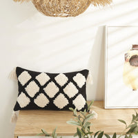 HKM-512019 Ethnic Style Rectangular Lumbar Support Cushion Pillow Cover - Black & White Patterns
