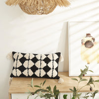 HKM-512019 Ethnic Style Rectangular Lumbar Support Cushion Pillow Cover - Black & White Patterns