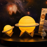 HKM-512339 3D Printed Saturn Lunar Lamp with Remote Control and Solid Wood Support