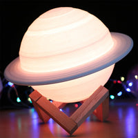 HKM-512339 3D Printed Saturn Lunar Lamp with Remote Control and Solid Wood Support