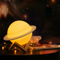HKM-512339 3D Printed Saturn Lunar Lamp with Remote Control and Solid Wood Support