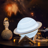 HKM-512339 3D Printed Saturn Lunar Lamp with Remote Control and Solid Wood Support