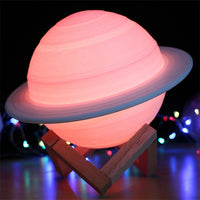 HKM-512339 3D Printed Saturn Lunar Lamp with Remote Control and Solid Wood Support