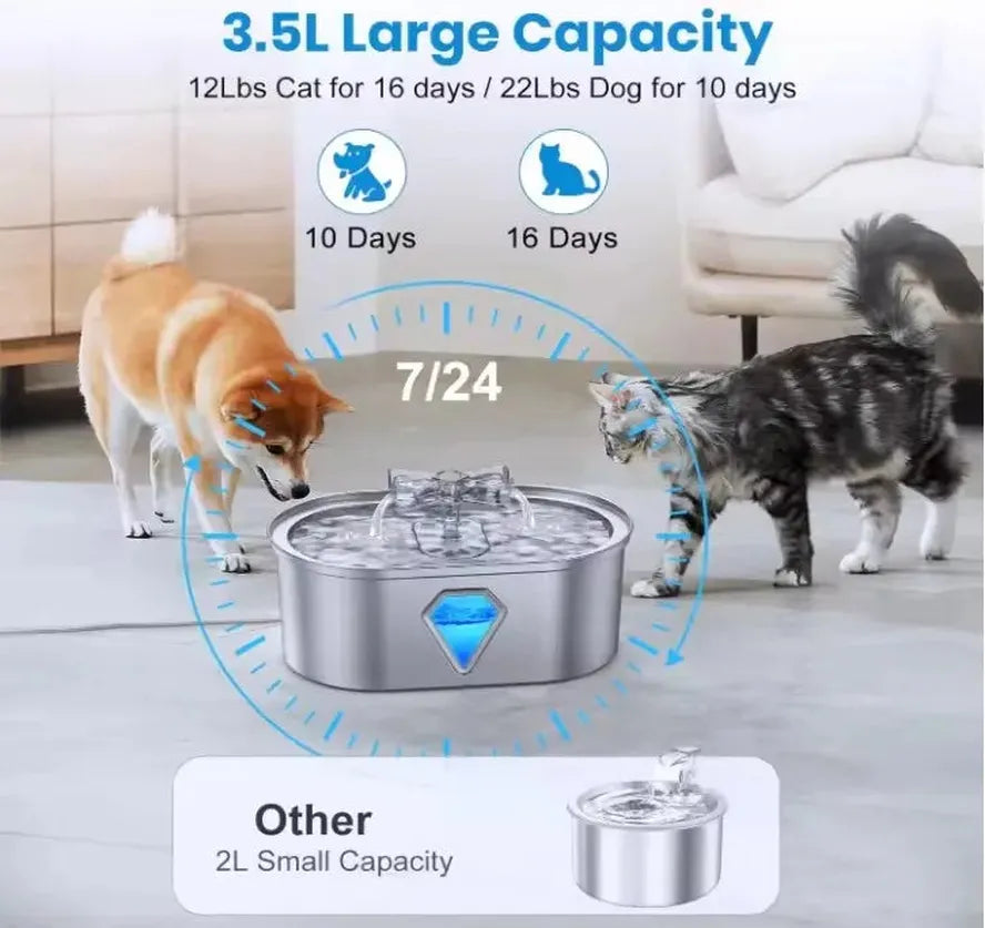 KTX-512339 Portable 3.2L Stainless Steel Pet Water Fountain with Water Level Window for Cats