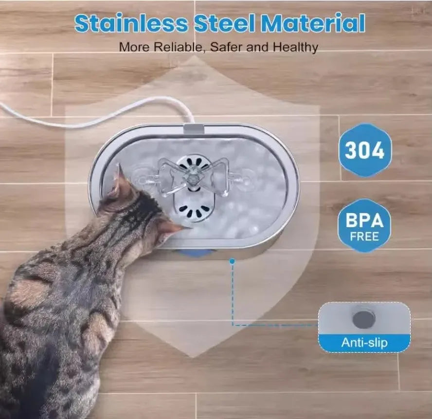 KTX-512339 Portable 3.2L Stainless Steel Pet Water Fountain with Water Level Window for Cats