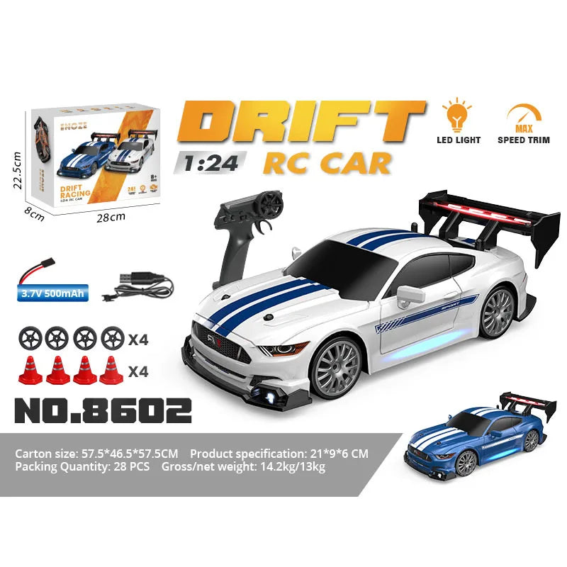 HKM-512723 1/24 Scale High Speed Remote Control Drift Car with Rechargeable Battery and LED Lights