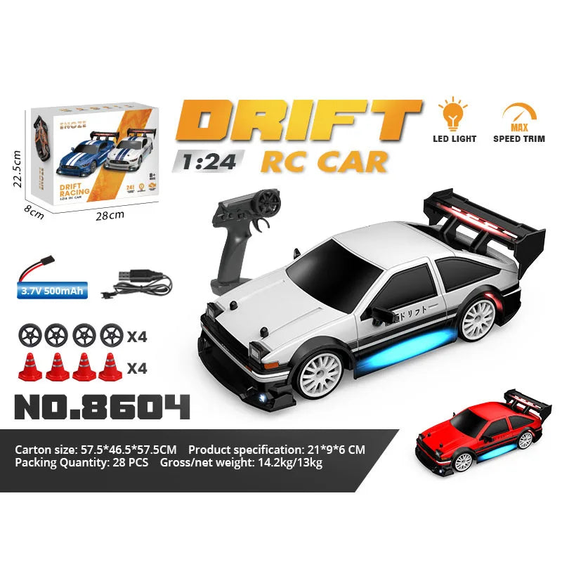 HKM-512723 1/24 Scale High Speed Remote Control Drift Car with Rechargeable Battery and LED Lights