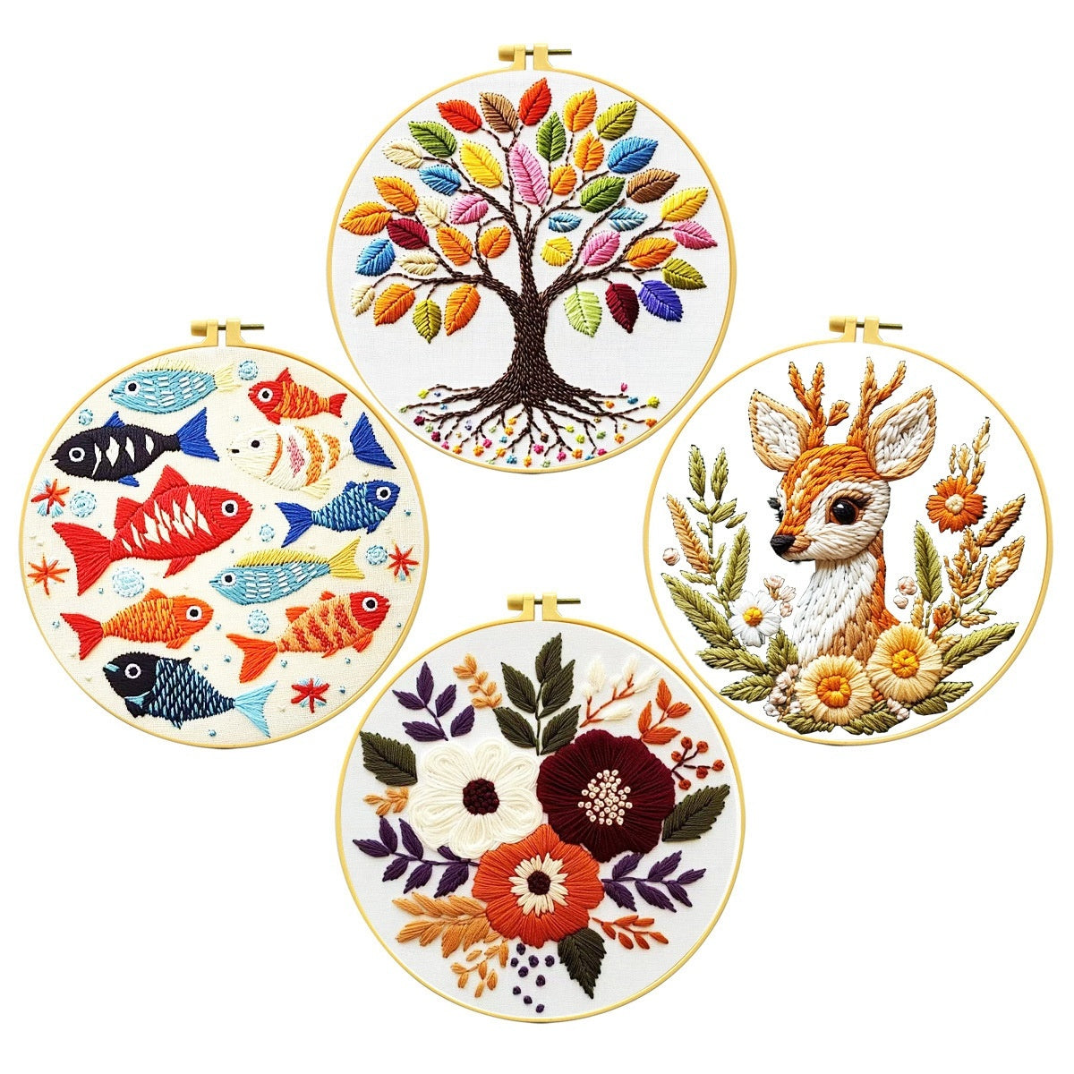 KTX-512723 Cartoon and Anime Embroidery Kits with Round Frames - Cotton Cloth Cross Stitch Patterns