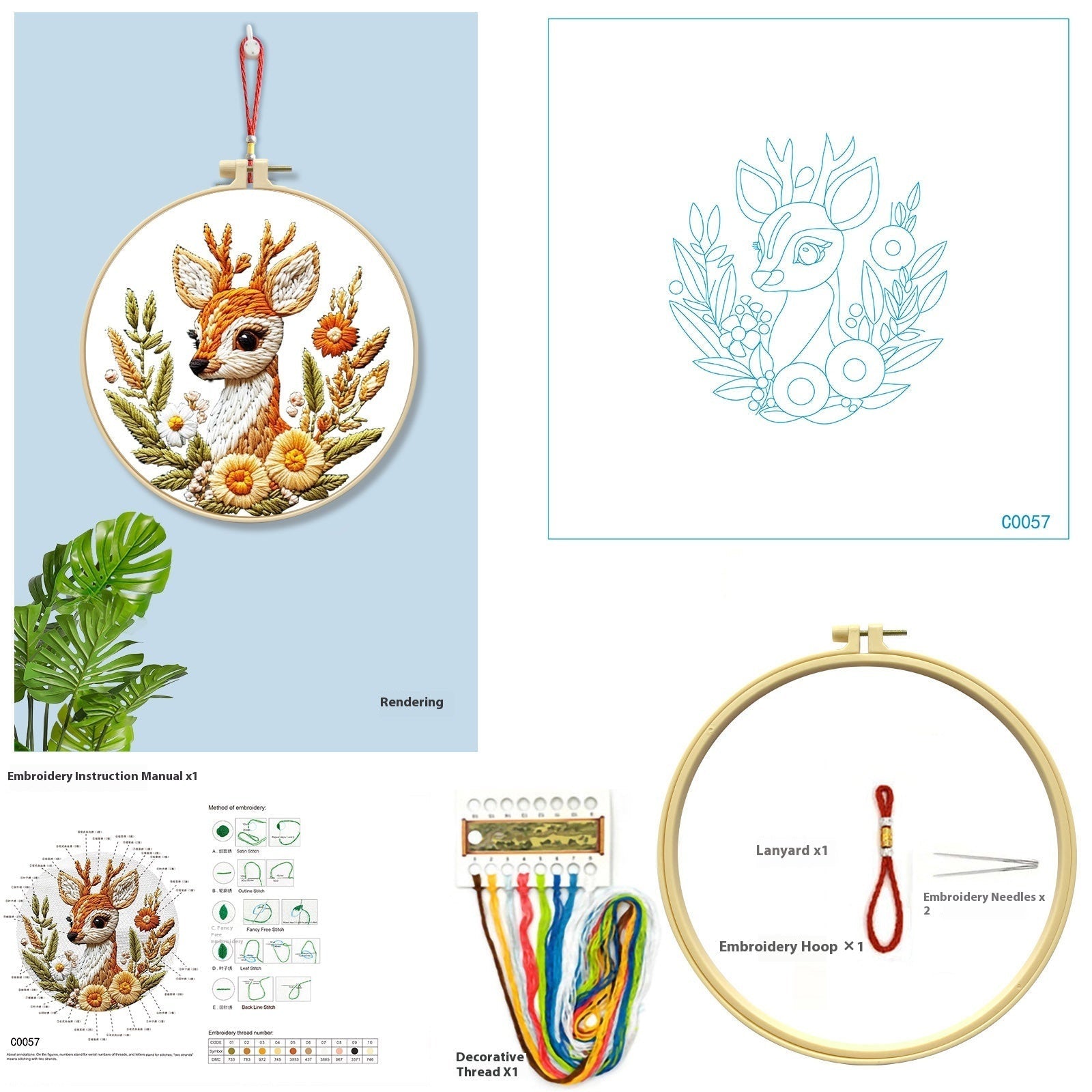 KTX-512723 Cartoon and Anime Embroidery Kits with Round Frames - Cotton Cloth Cross Stitch Patterns
