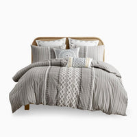 HKM-512723 Full Queen Cotton Printed Duvet Cover Set with Chenille, Multicolor Geometric Design, Includes 2 Shams, Machine Washable