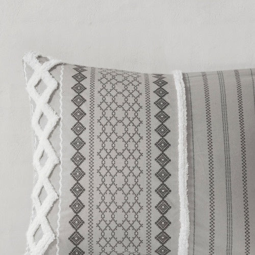 HKM-512723 Full Queen Cotton Printed Duvet Cover Set with Chenille, Multicolor Geometric Design, Includes 2 Shams, Machine Washable