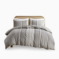 HKM-512723 Full Queen Cotton Printed Duvet Cover Set with Chenille, Multicolor Geometric Design, Includes 2 Shams, Machine Washable