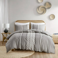 HKM-512723 Full Queen Cotton Printed Duvet Cover Set with Chenille, Multicolor Geometric Design, Includes 2 Shams, Machine Washable