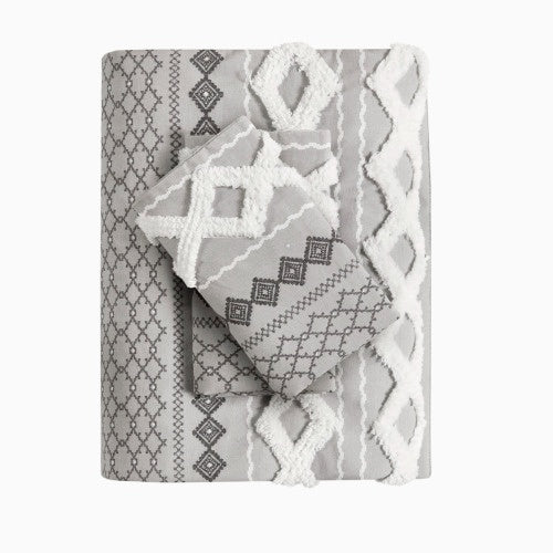 HKM-512723 Full Queen Cotton Printed Duvet Cover Set with Chenille, Multicolor Geometric Design, Includes 2 Shams, Machine Washable
