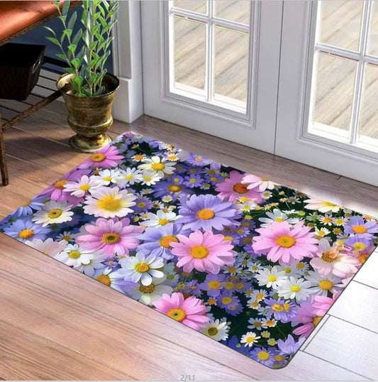 HKM-512787 3D Floral Geometric Pattern Floor Mat - Decorative Bathroom & Hallway Mats in Multiple Sizes