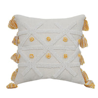 HKM-512851 Hand-Embroidered Geometric Cotton and Linen Cushion Cover with Tassels