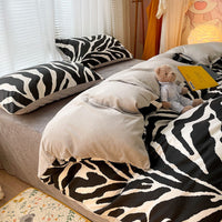 HKM-513043 Cotton and Velvet Four-Piece Bed Set for Autumn and Winter with Stylish Prints