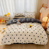 HKM-513043 Cotton and Velvet Four-Piece Bed Set for Autumn and Winter with Stylish Prints
